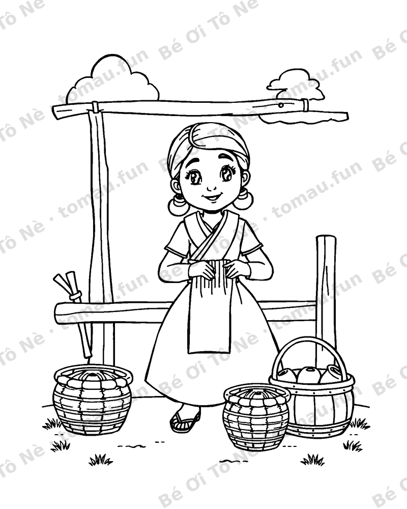 Người phụ nữ dệt vải trên khung