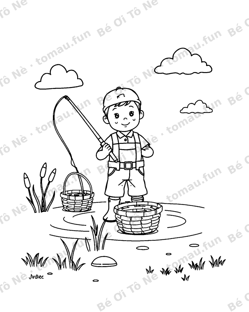 Người cầm lưới câu cá trên sông