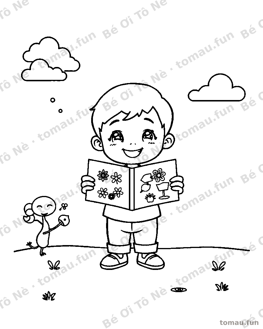 Bản tô màu của một bé: Bé tặng thiệp Tết cho bà