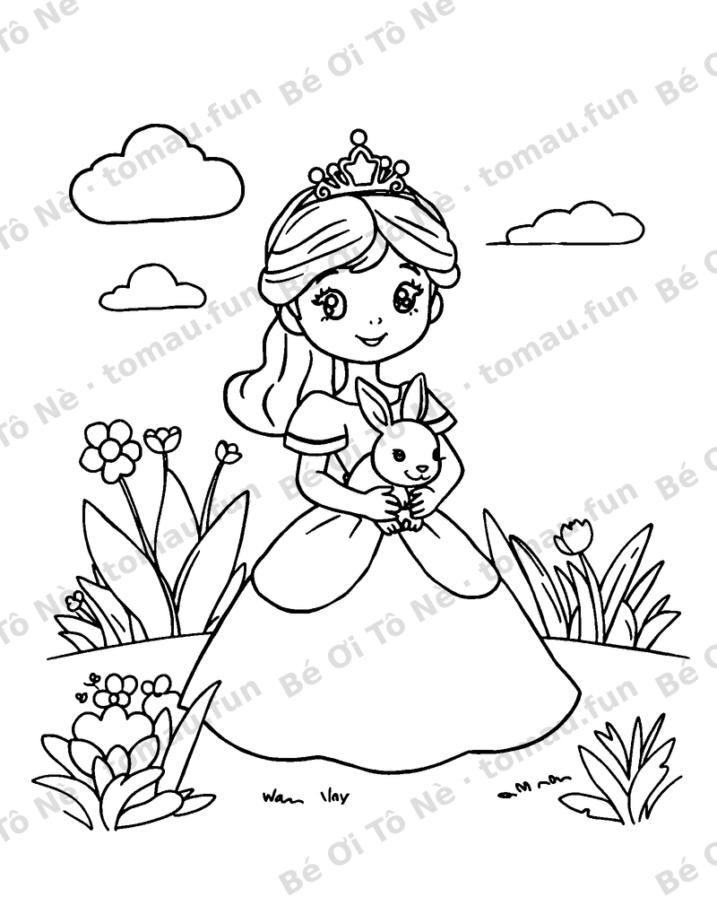 Công chúa ôm chú thỏ dễ thương