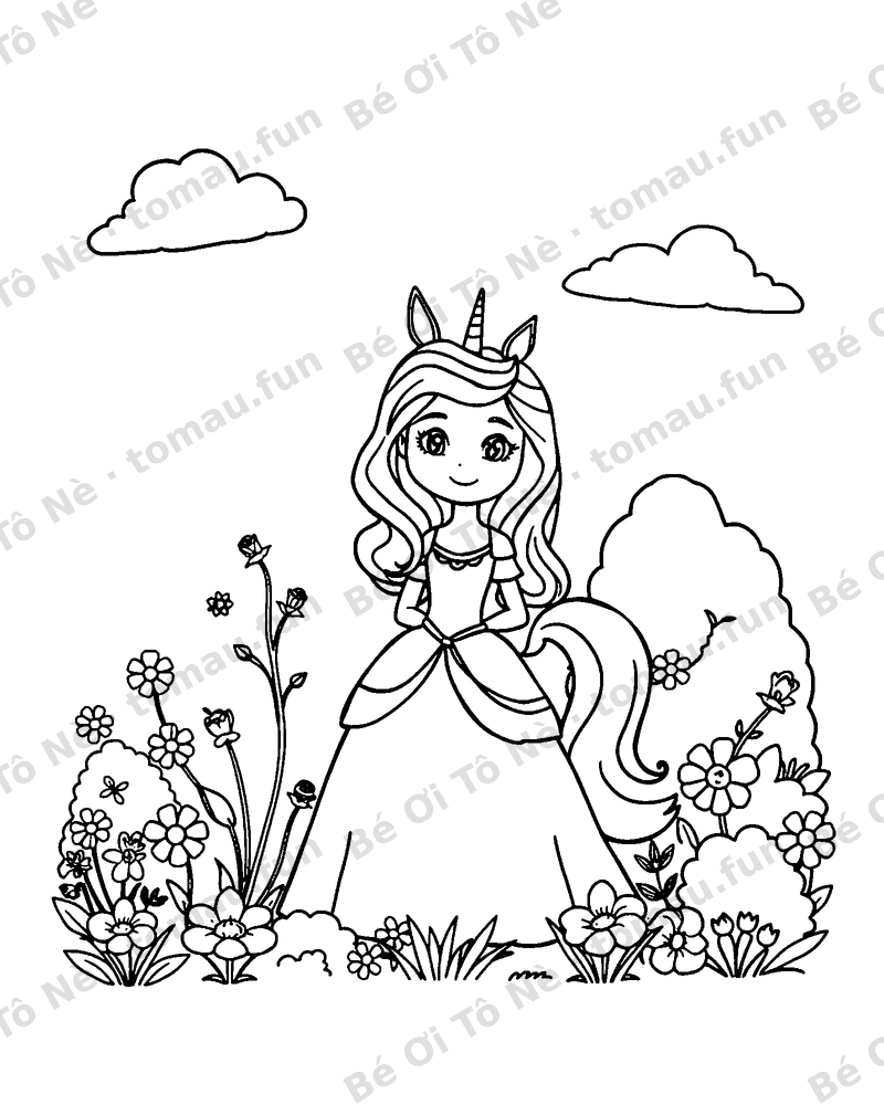 Công chúa và kỳ lân ở vườn hoa