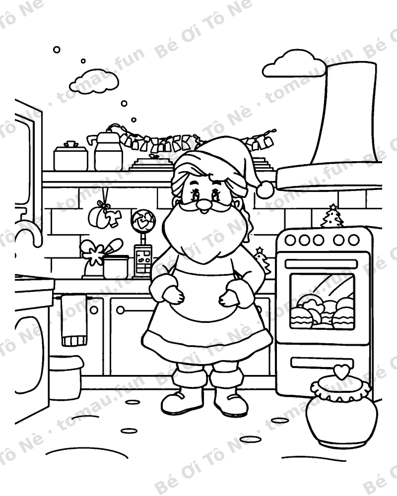 Bà Claus nấu bánh Giáng sinh