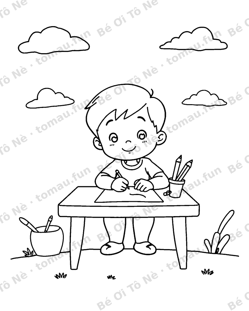 Em vẽ tranh bằng bút chì