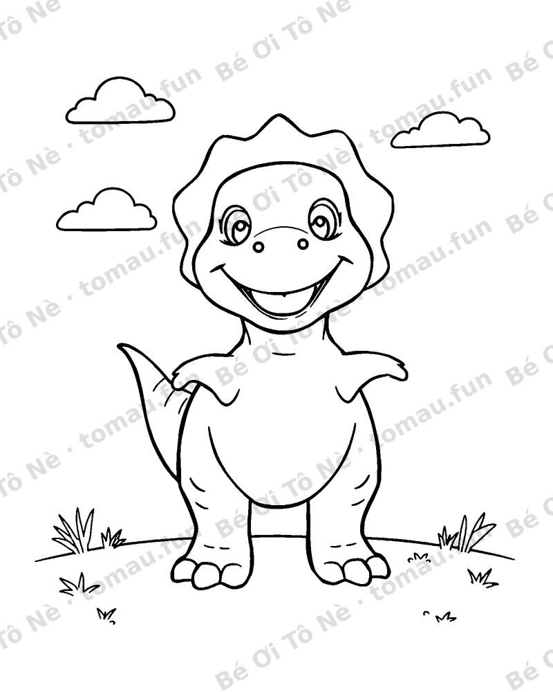 Tranh tô màu Khủng long: Khủng long T-Rex cười tươi
