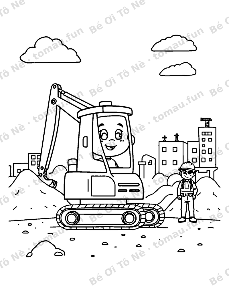 Xe xúc đất làm việc tại công trường