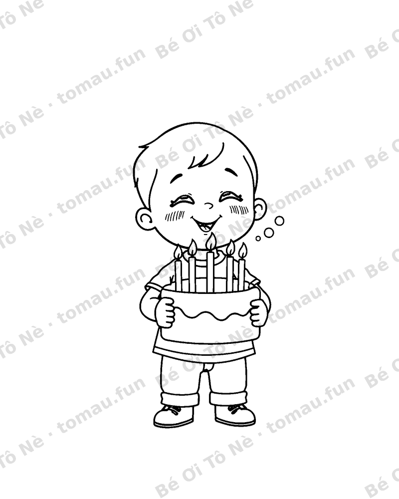 Tranh tô màu Sinh nhật: Bé thổi bánh kem