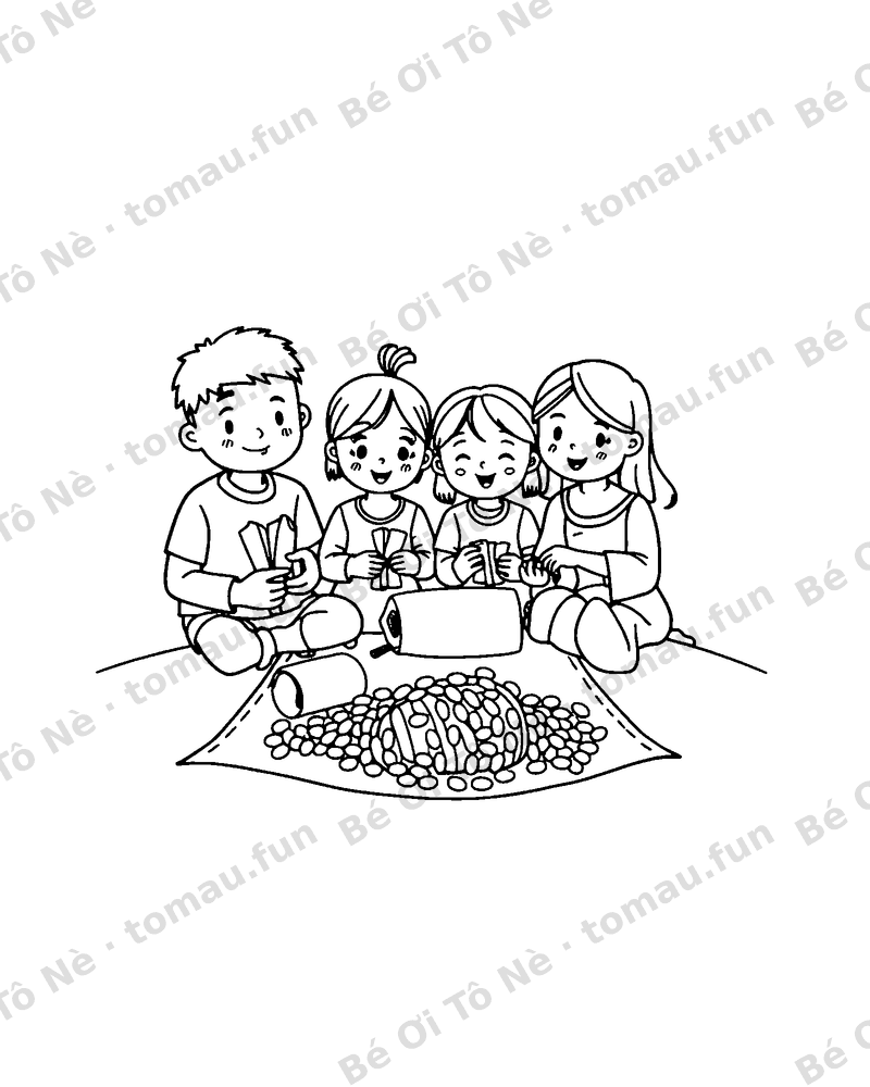 Cả nhà gói bánh chưng