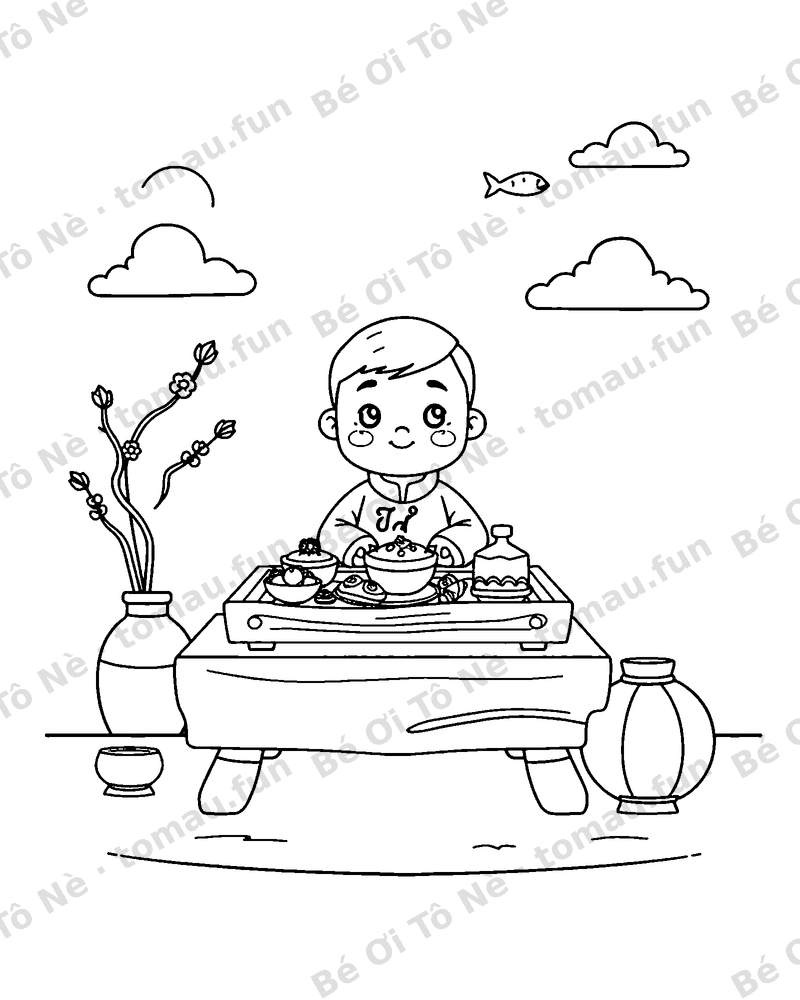 Cái khay gỗ đầy những đồ ăn