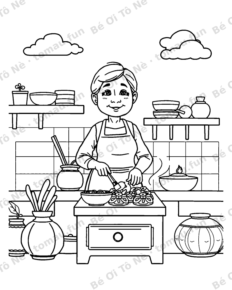 Bà ngoại nấu các món ăn Tết