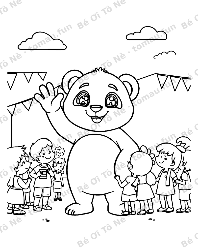 Gấu trúc mascot chào bạn