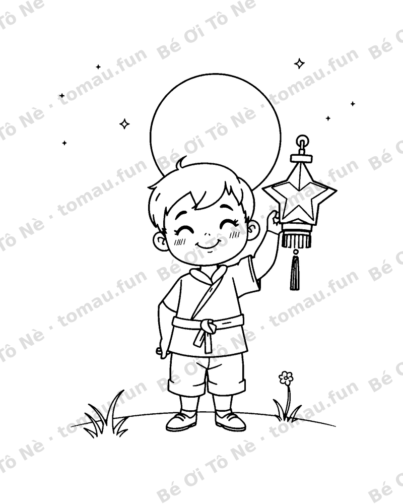Bé rước đèn ông sao dưới trăng