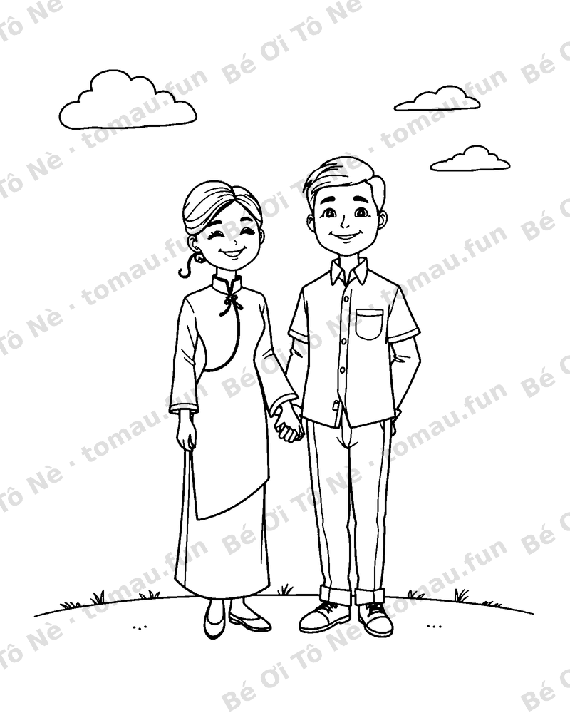 Ba mẹ đứng cạnh nhau