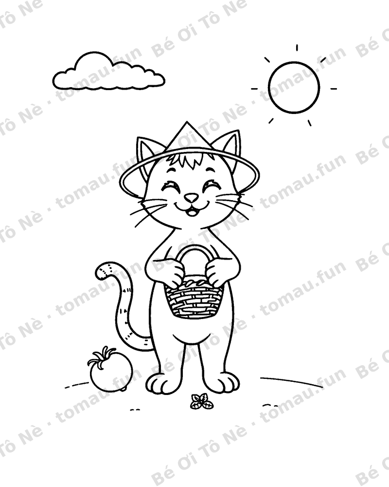 Con mèo đội nón lá đi chợ