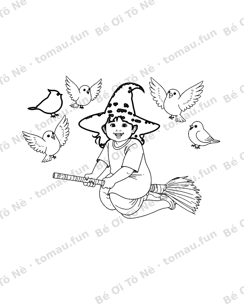 Phù thuỷ cưỡi chổi bay cùng bạn chim
