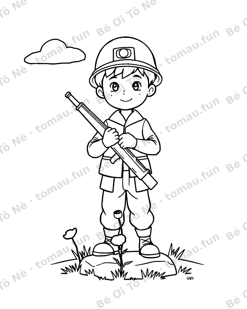 Bé lính với khẩu súng gỗ